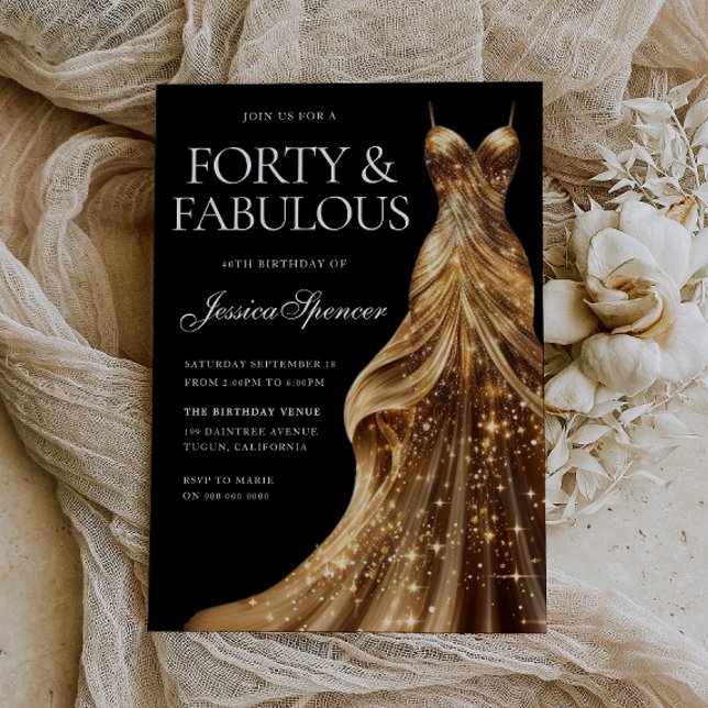 Champagne Gold Dress 40 & Fabulous 40th Birthday Invitation (Creator Uploaded)