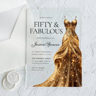 Champagne Gold Dress Fabulous Fifty 50th Birthday Acrylic Invitations