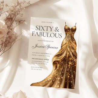 Champagne Gold Dress Fabulous Sixty 60th Birthday Invitation