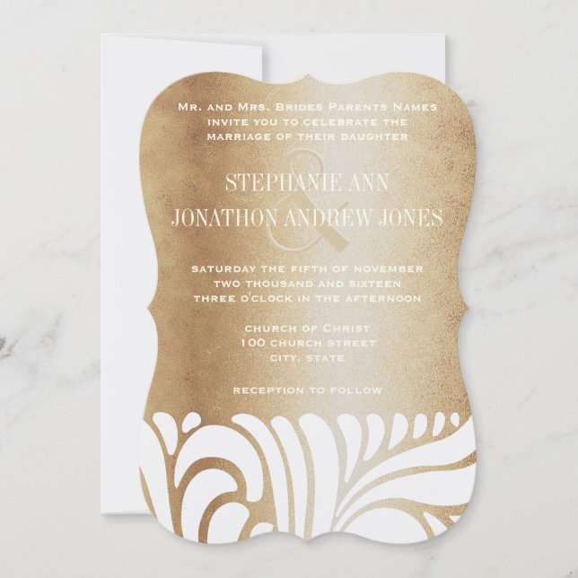 Champagne Gold  Elegant Gold Ivory Swirls Invitation (Front)