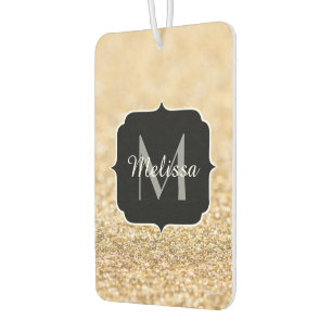 Champagne gold faux glitter sparkles Monogram Car Air Freshener