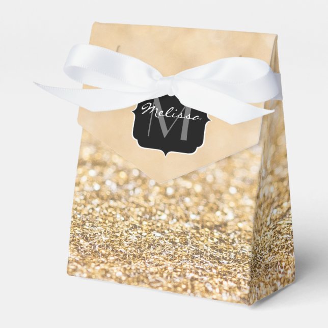 Champagne gold faux glitter sparkles Monogram Favour Box (Front Side)