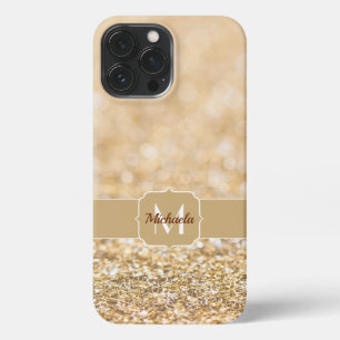 Champagne gold faux glitter sparkles Monogram iPhone 13 Pro Max Case