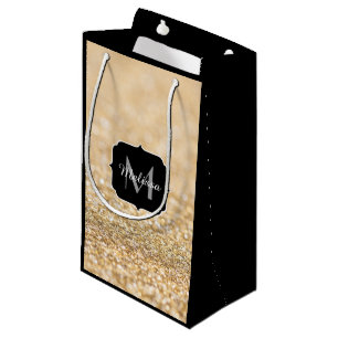 Champagne gold faux glitter sparkles Monogram Small Gift Bag