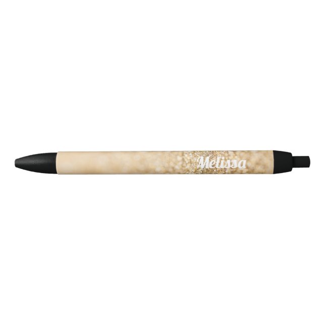 Champagne gold faux glitter sparkles Personalise Black Ink Pen (Front)