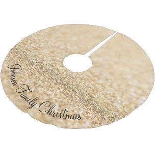 Champagne gold faux glitter sparkles Personalise Brushed Polyester Tree Skirt