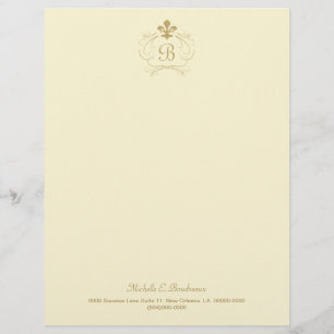 Champagne Gold Fleur de Lis Monogram Letterhead Design