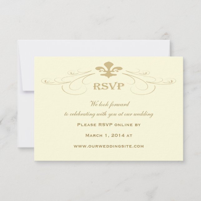 Champagne Gold Fleur de Lis Wedding RSVP Cards (Front)