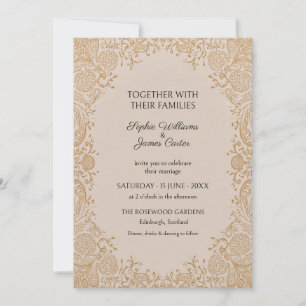 Champagne Gold Floral Wedding Invitation