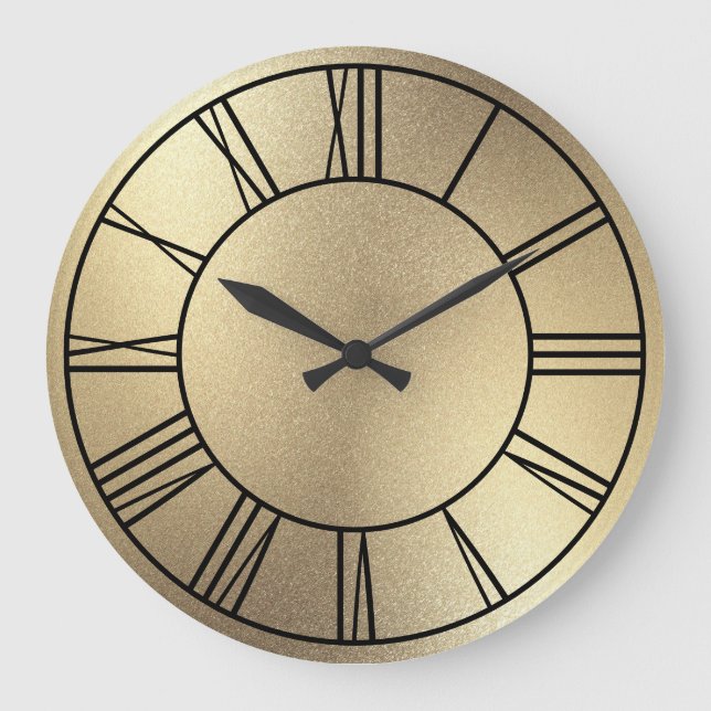 Champagne Gold Foil Black Roman Numerals Large Clock (Front)