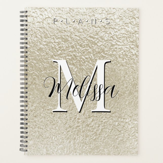 Champagne Gold Foil Modern Monogram Planner (Front)