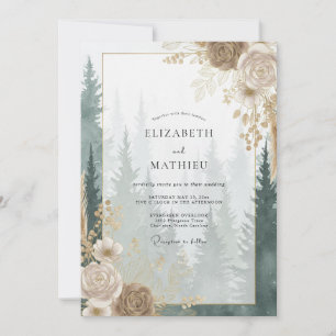 Champagne Gold Forest Eucalyptus Wedding Invitation