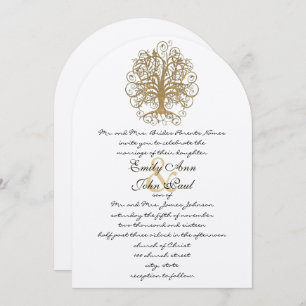 Champagne Gold Forest Rustic Luxe Tree Wedding Invitation