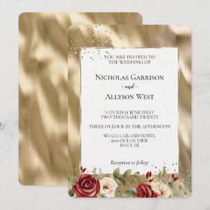 Champagne Gold Glam Cream Red Roses Wedding Invitation