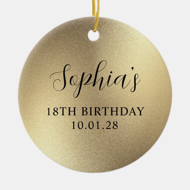 Champagne Gold Glam Foil 18th Birthday Photo Ceramic Tree Decoration (Front)