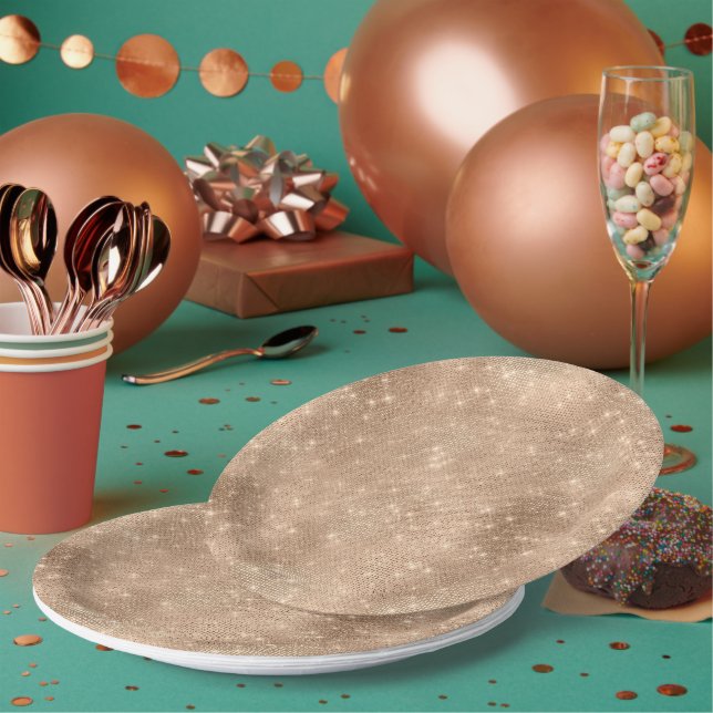 Champagne Gold Glam Sparkle Glitz  Paper Plate (Multi)