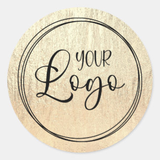 Champagne Gold Glam Texture Logo Classic Round Sticker