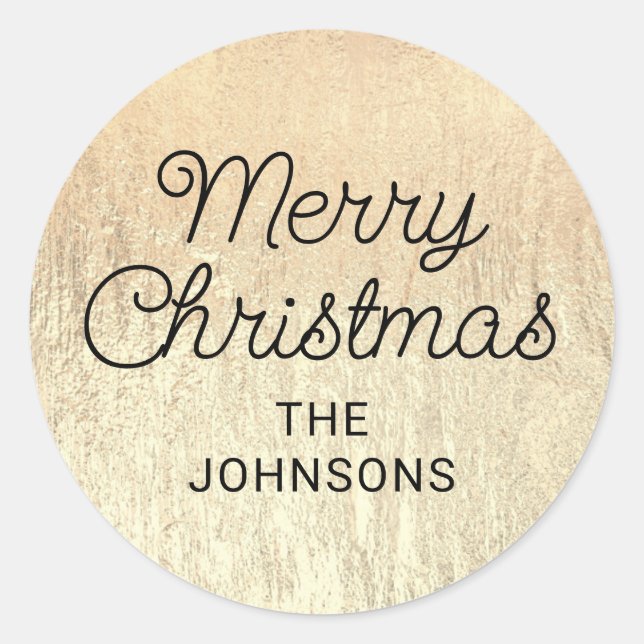 Champagne Gold Glam Texture Merry Christmas Classic Round Sticker (Front)