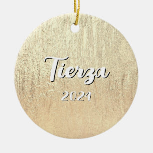 Champagne Gold Glam Texture Personalised Ceramic Tree Decoration
