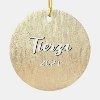 Champagne Gold Glam Texture Personalised Ceramic Tree Decoration