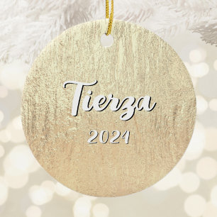 Champagne Gold Glam Texture Personalised Ceramic Tree Decoration