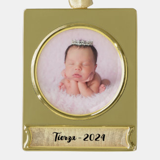 Champagne Gold Glam Texture Personalised Plated Banner Ornament