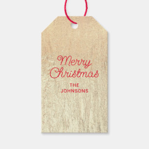 Champagne Gold Glam Texture Red Merry Christmas Gift Tags