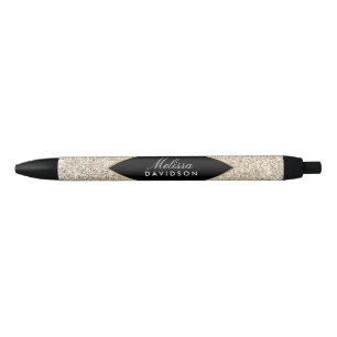 Champagne Gold Glitter and Glamour Black Ink Pen