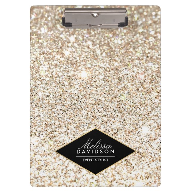 Champagne Gold Glitter and Glamour Personalised Clipboard (Front)