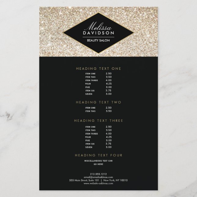 Champagne Gold Glitter and Glamour Salon Flyer (Front)