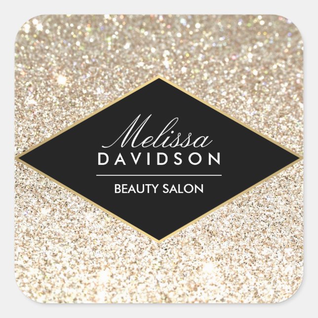 Champagne Gold Glitter and Glamour Square Sticker (Front)