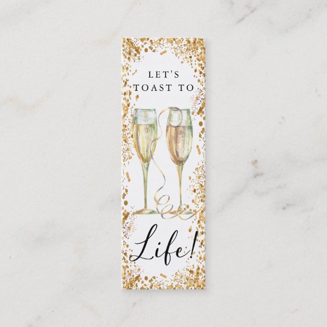 Champagne Gold Glitter Birthday Party Bookmark Mini Business Card (Front)