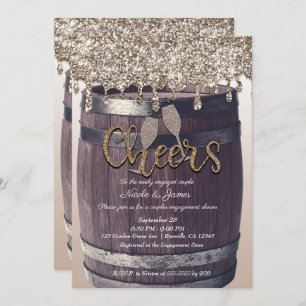 Champagne Gold Glitter Drip Barrel Engagement Invitation