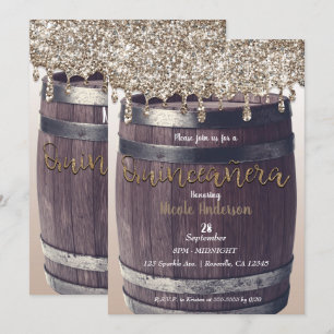 Champagne Gold Glitter Drip Rustic Quinceañera 15 Invitation