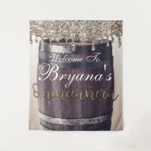Champagne Gold Glitter Drip Rustic Quinceañera 15 Tapestry