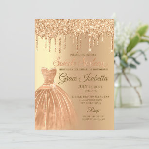 Champagne Gold Glitter Drip Sweet Sixteen Birthday Invitation