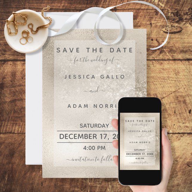 Champagne Gold Glitter Modern Wedding Save The Date (Creator Uploaded)