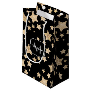 Champagne gold glitter sparkle Stars Monogram Small Gift Bag