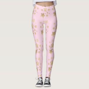 Champagne gold glitter sparkles Stars light pink Leggings