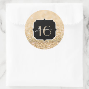 Champagne gold glitter sparkles Sweet 16 Classic Round Sticker