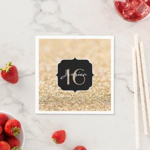 Champagne gold glitter sparkles Sweet 16 Napkin