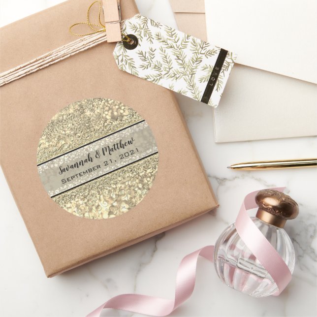 Champagne Gold Glitter Swirl Romantic Wedding Seal (Gifting)