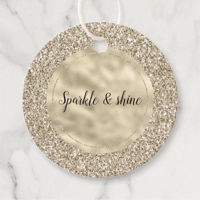 Champagne Gold Glitzy Glitter Favour Tags (Front)