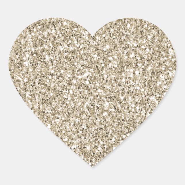 Champagne Gold Glitzy Glitter Heart Sticker (Front)