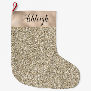 Champagne Gold Glitzy Glitter Large Christmas Stocking