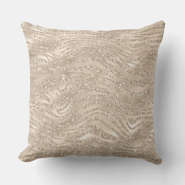 Champagne Gold Glitzy Glitter Zebra Print Cushion (Front)
