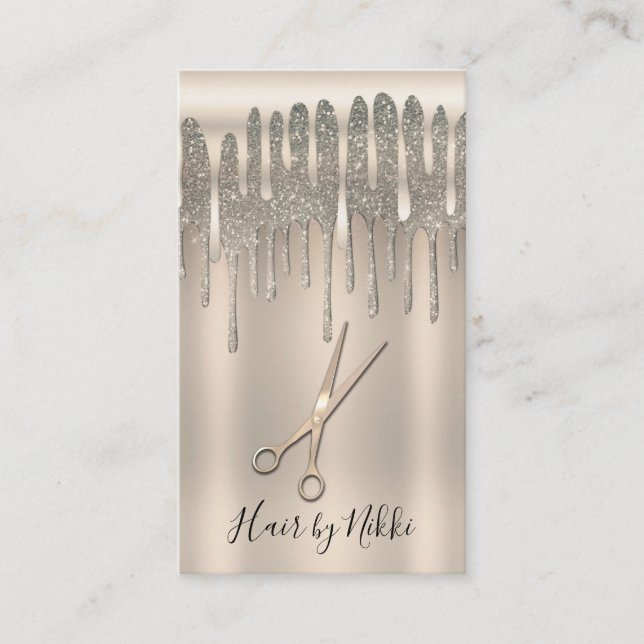 Champagne Gold Hair Stylist Diamond Glitter Drip Business Card (Front)