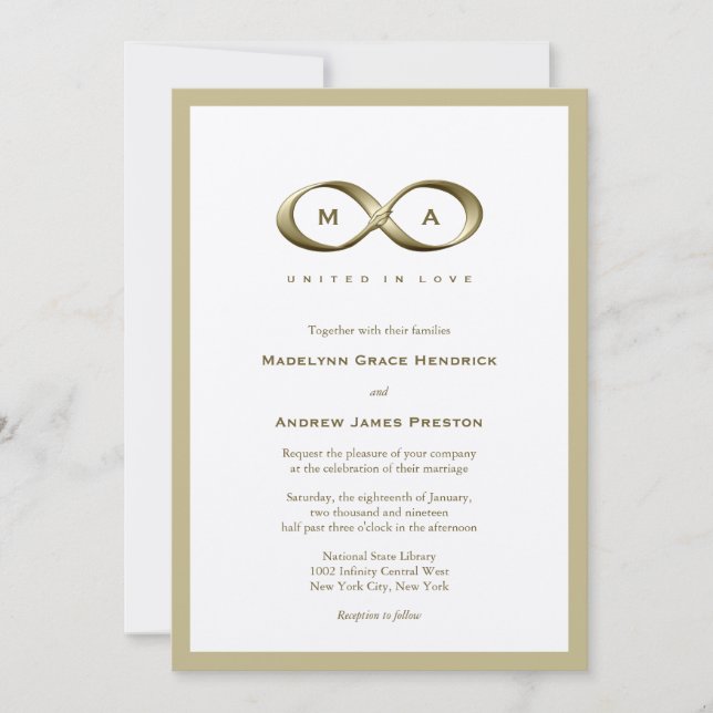 Champagne Gold Infinity Hand Clasp Wedding Invite (Front)