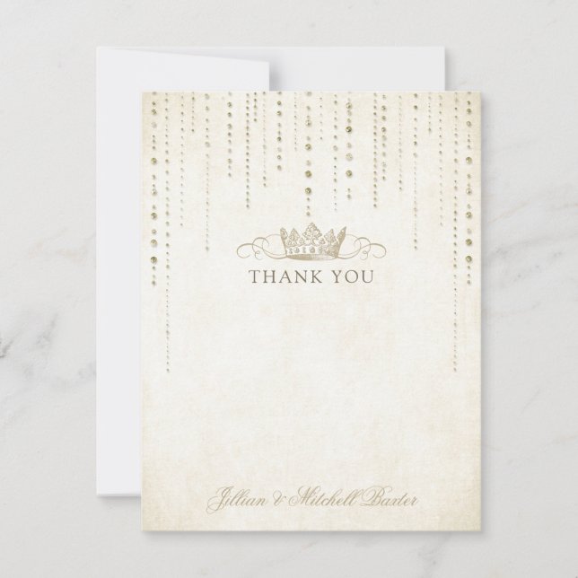 Champagne Gold Jewels Fairytale Crown Thank You Card (Front)