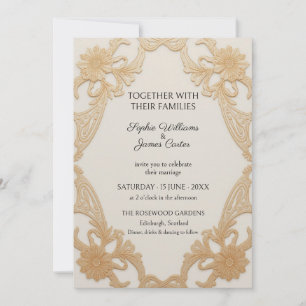 Champagne Gold Lace Floral Wedding Invitation